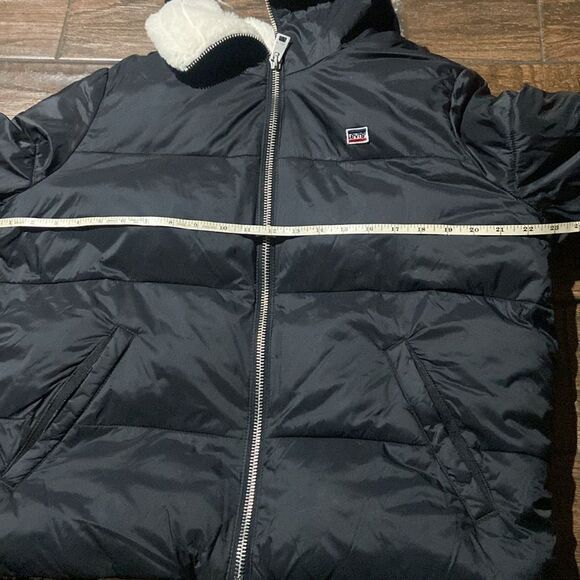 Levis Nylon Puffer Jacket Sherpa Black Zipper Up Women Size XL - Picture 7 of 13
